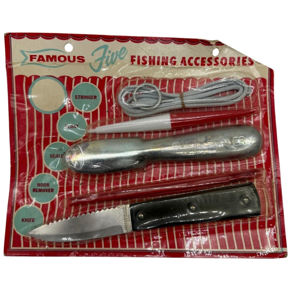 Vintage Famous‎ Five Fishing Accessories Kit Knife Scaler Hook Remover Stringer